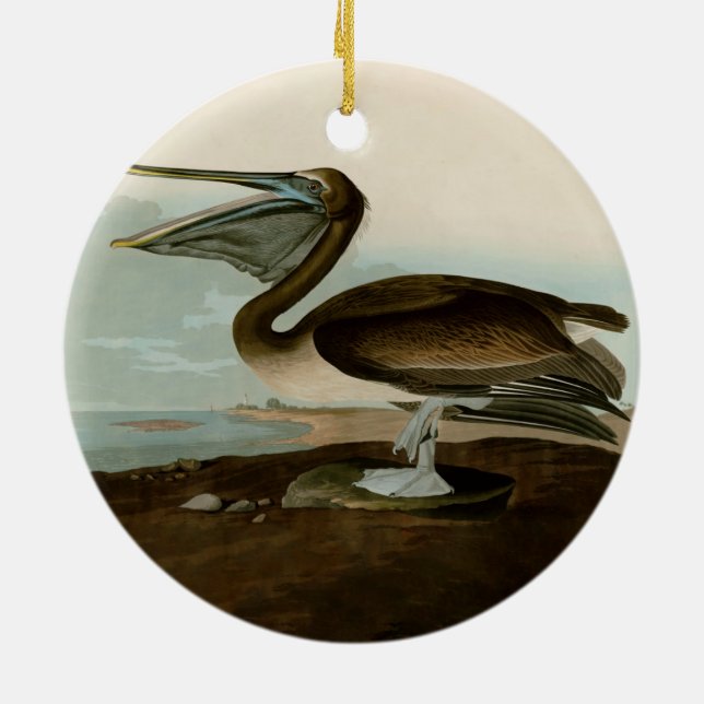 John James Audubon Brown Pelican Artwork Painting Julgransprydnad Keramik (Baksidan)