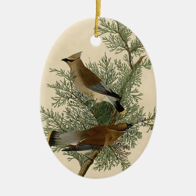 John James Audubon Cedar Waxwing Fågeltryck Julgransprydnad Keramik (Framsidan)