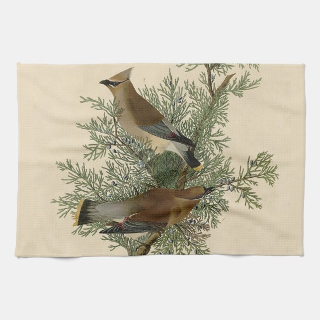 John James Audubon Cedar Waxwing Fågeltryck Kökshandduk (Horisontell)