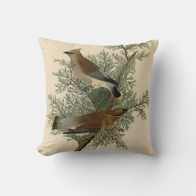 John James Audubon Cedar Waxwing Fågeltryck Kudde (Framsida)