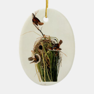 John James Audubon Marsh Wren Fågeltryck Julgransprydnad Keramik
