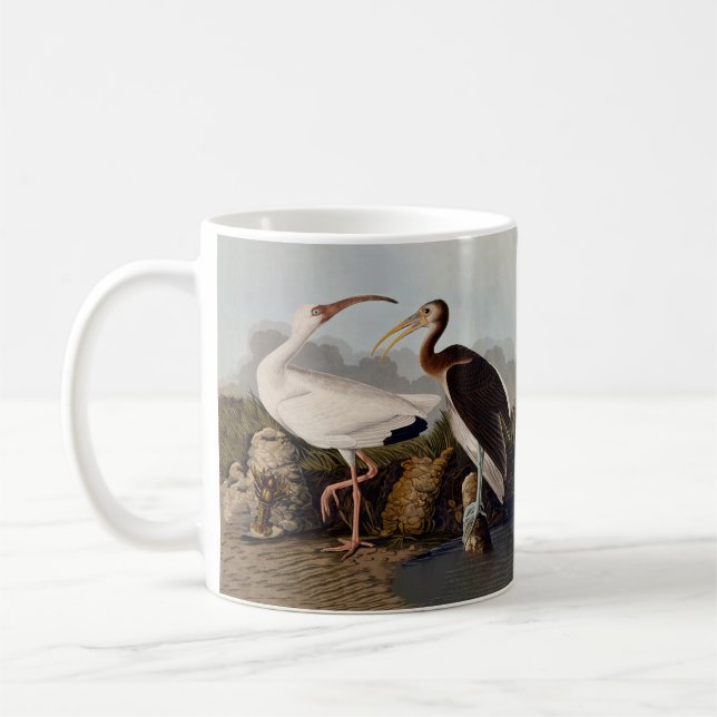 John James Audubon White Ibis Bird Print Classic Kaffemugg (Vänster)