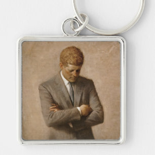 John Kennedy US President White House Porträtt Fyrkantig Silverfärgad Nyckelring
