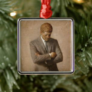 John Kennedy US President White House Porträtt Julgransprydnad Metall