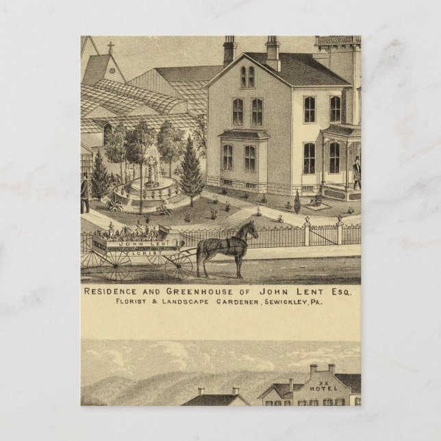 John Lent Sewickleys hemvist och Greenhouse Vykort (Framsida)