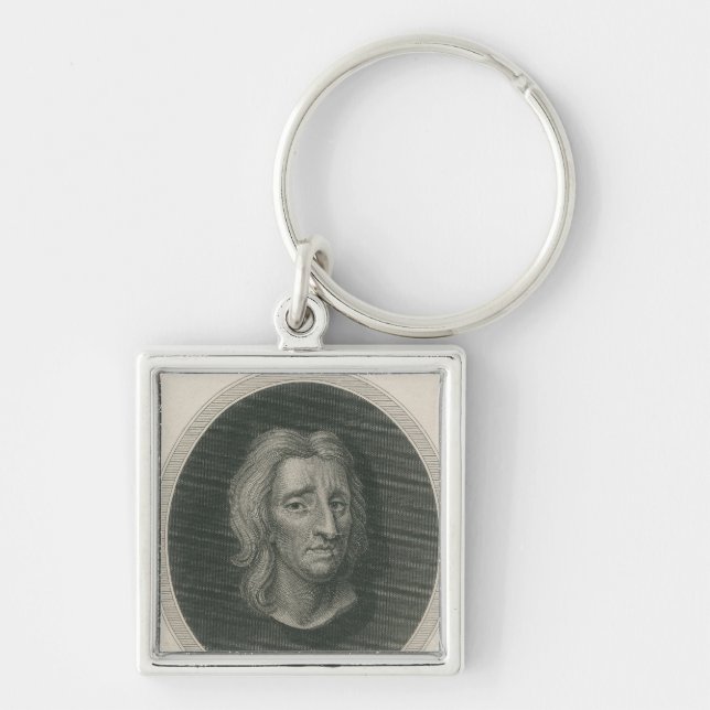 John Locke som inristas av James Basire Fyrkantig Silverfärgad Nyckelring (Framsidan)