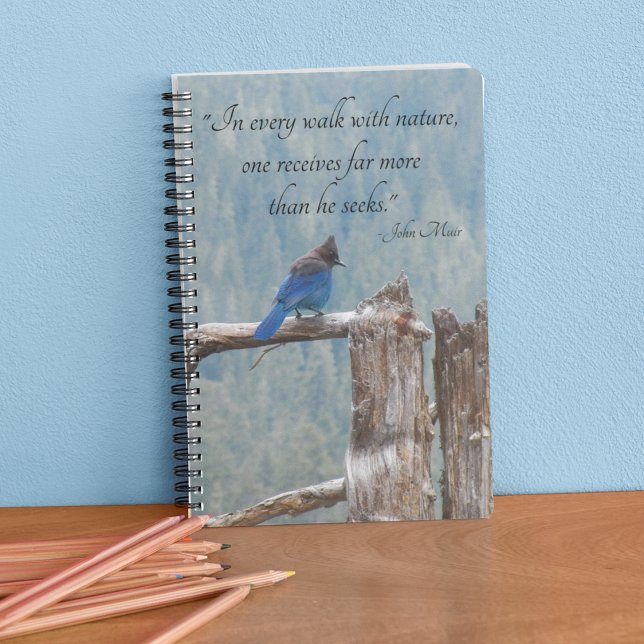 John Muir Nature Quote Blue Jay Anteckningsbok (In Situ)