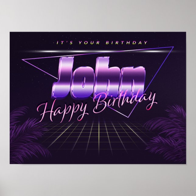John Namn Vorname lila retro Poster Geburtstag (Framsidan)