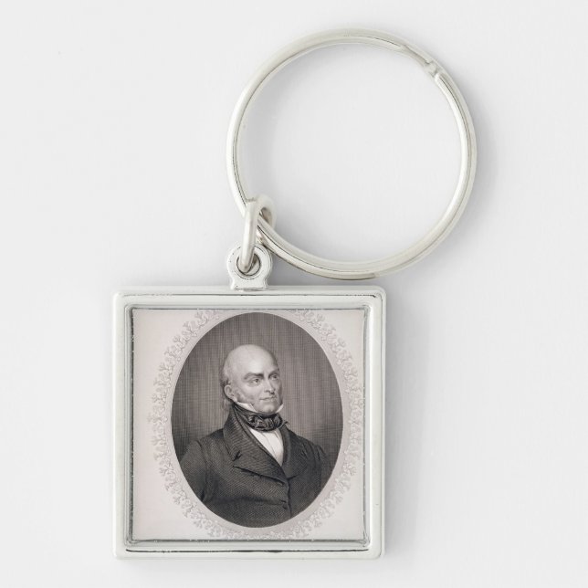 John Quincy Adams Fyrkantig Silverfärgad Nyckelring (Framsidan)
