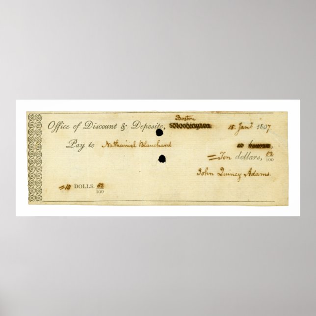 John Quincy Adams ORIGINAL Signed Check Poster (Framsidan)