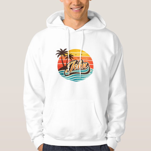John Retro Sunset Namn Design Hoodie (Framsida)
