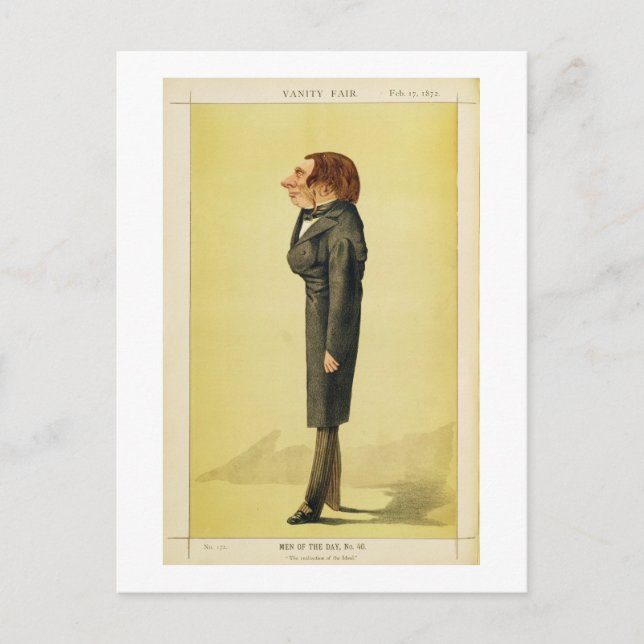 John Ruskin (1819-1900), caricature by Cecioni for Vykort (Framsida)