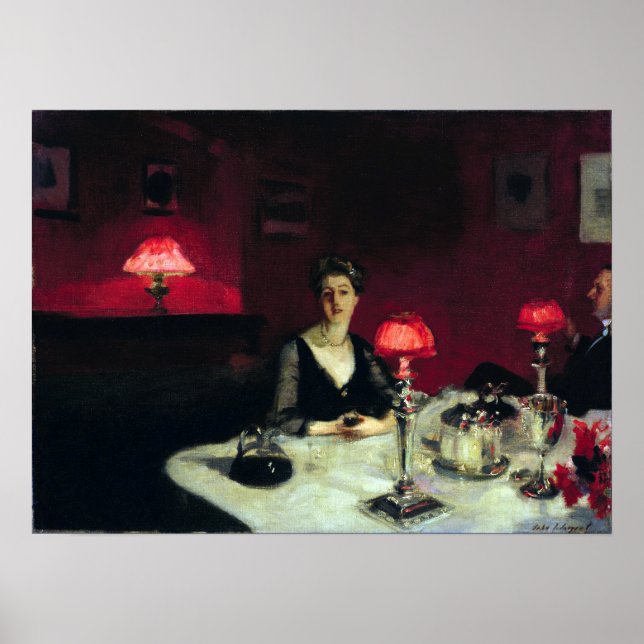 John Singer Sargent A Dinner Bord på natten Poster (Framsidan)