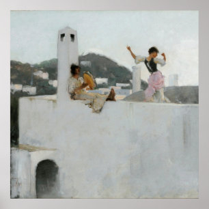 John Singer Sargent - Capri Girl på ett tak Poster