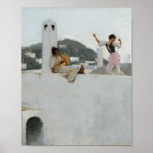 John Singer Sargent - Capri Girl på ett tak Poster