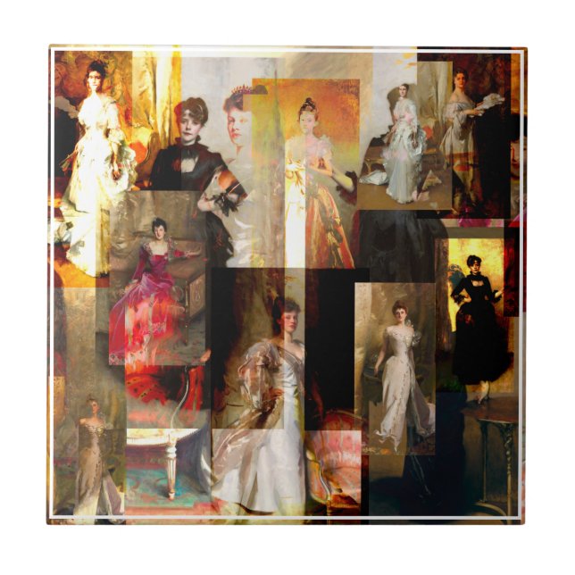 John Singer Sargent Porträtt Collage Red and Black Kakelplatta (Framsidan)
