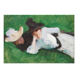 John Singer Sargent - Två flickor på en Gräsmatta Fototryck