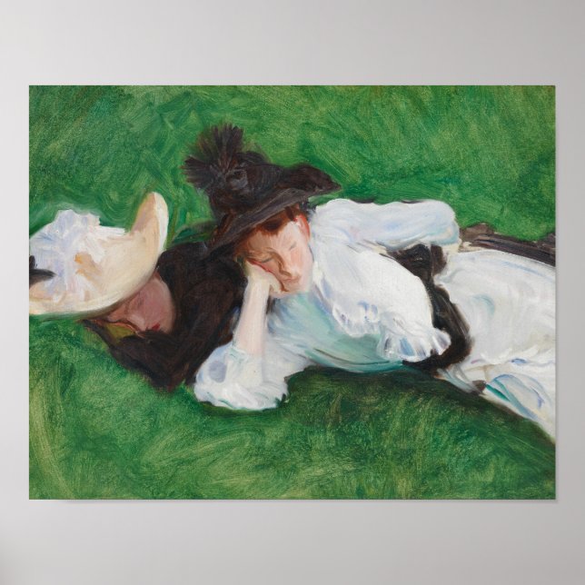 John Singer Sargent - Två flickor på en Gräsmatta Poster (Framsidan)