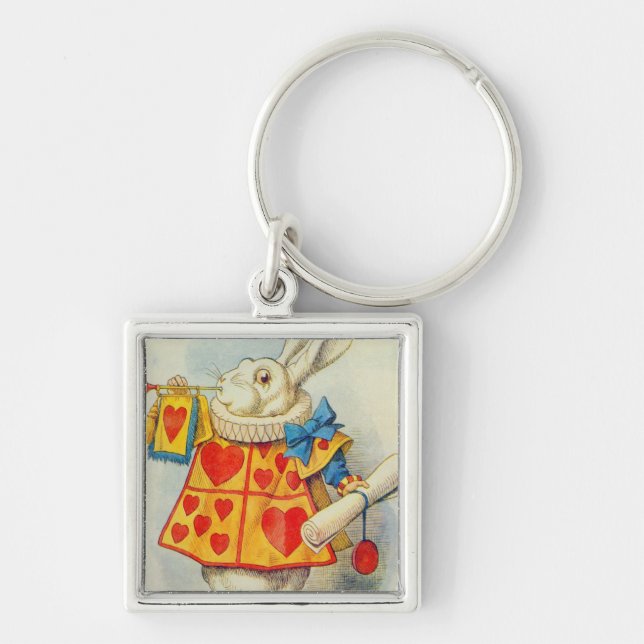 John Tenniel | Vitkanin Fyrkantig Silverfärgad Nyckelring (Framsidan)