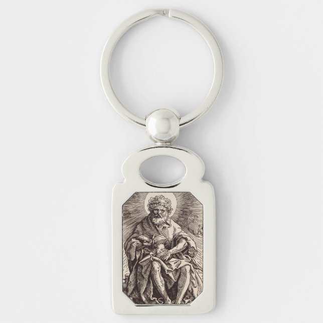 John the Baptist Holding the Lamb Rektangulärt Silverfärgad Nyckelring (Framsidan)