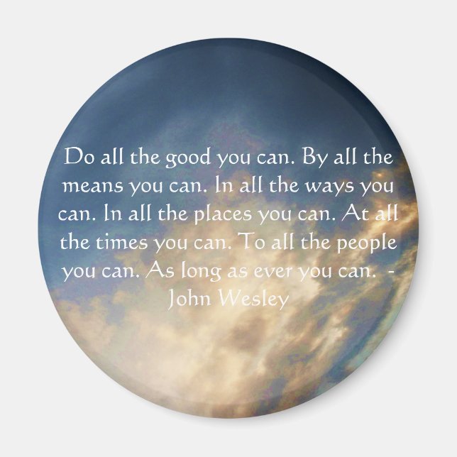 John Wesley Living Citote with Blå himmel Clouds Magnet (Framsidan)