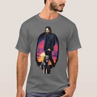 John Wick och Hans Trusty Hund Sunset Movie T Shirt