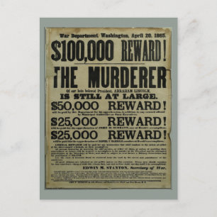 John Wilkes Booth Lincoln-mordet poster Vykort
