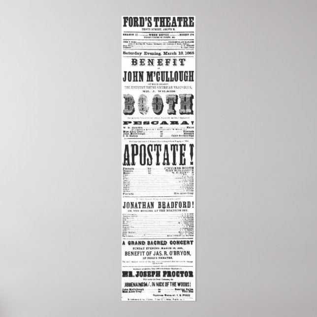 John Wilkes Booth Playbill Poster (Framsidan)