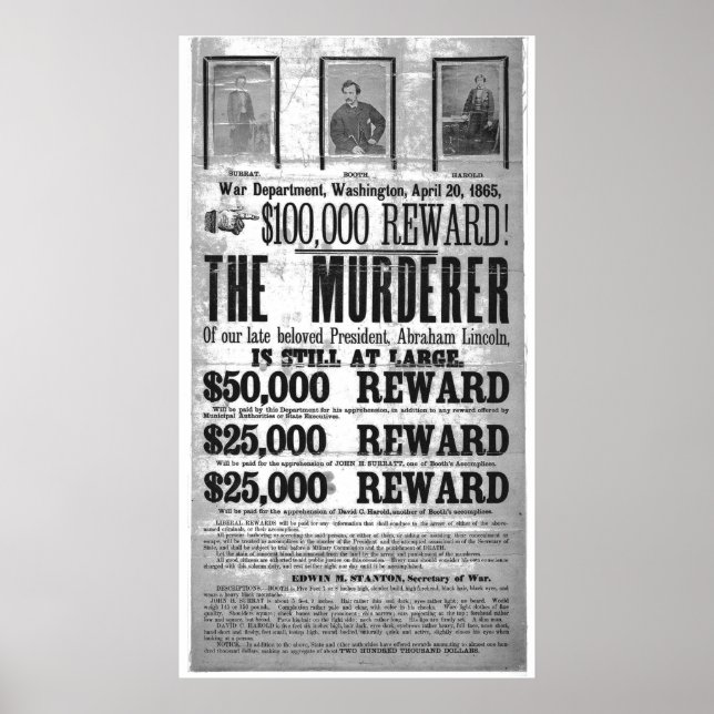 John Wilkes Booth Wanted Poster (Framsidan)