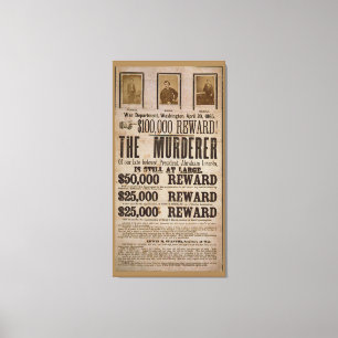John Wilkes Booth Wanted poster mordet på Abe linc Canvastryck