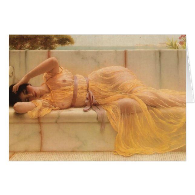 John William Godward- flicka i gul gardin Hälsningskort (Framsidan Horizontal)