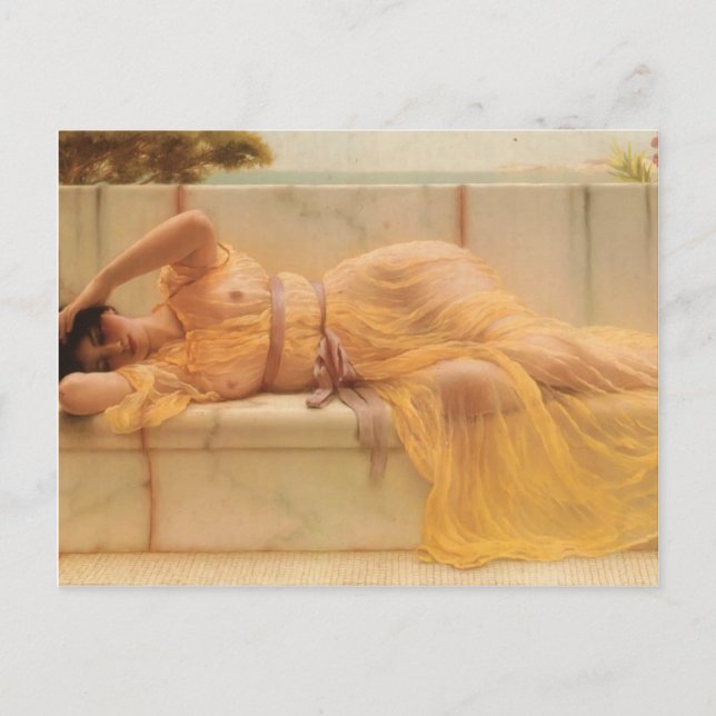 John William Godward- Girl i gult Drapery Vykort (Framsida)