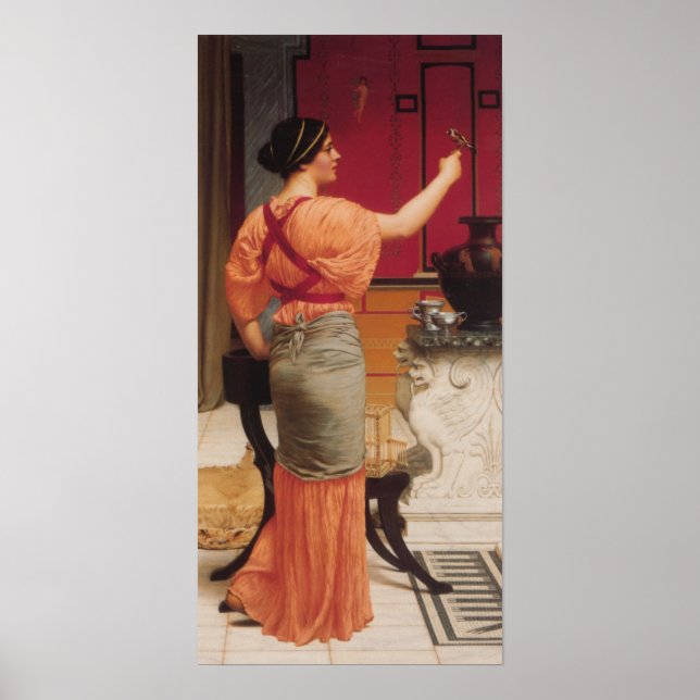 John William Godward - Lesbia med sin Sparrow Poster (Framsidan)