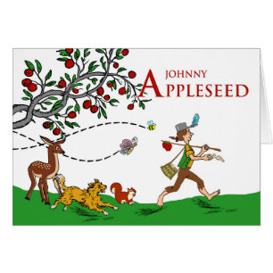 Johnny Appleseed Day Animals och Apple Träd Scene Hälsningskort