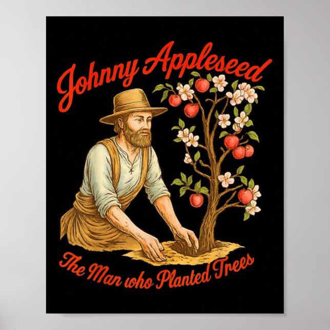 Johnny Appleseed Day September 26:e Retro Träd Poster (Framsidan)