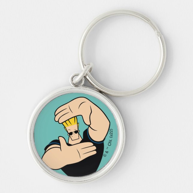 Johnny Bravo Bild Ram Pose Rund Silverfärgad Nyckelring (Framsidan)