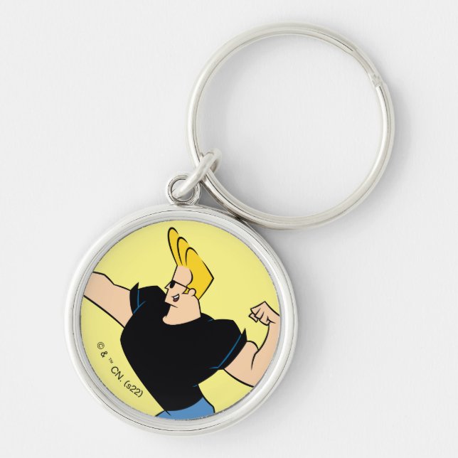 Johnny Bravo Flexing Rund Silverfärgad Nyckelring (Framsidan)