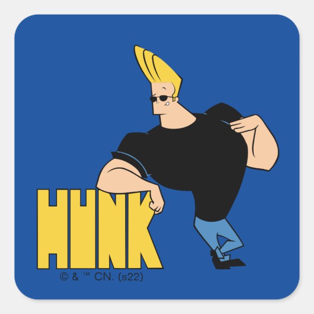 Johnny Bravo - Hunk Fyrkantigt Klistermärke (Framsida)