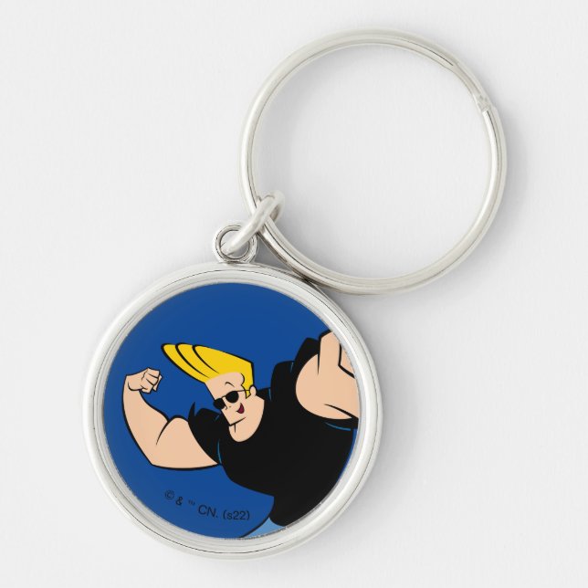 Johnny Bravo Iconic Pose Rund Silverfärgad Nyckelring (Framsidan)