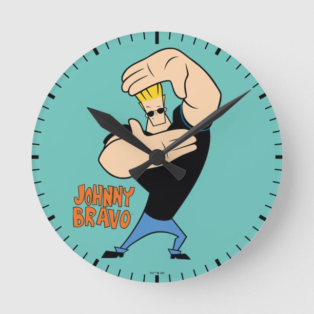 Johnny Bravo Picture Frame Pose Rund Klocka (Framsida)