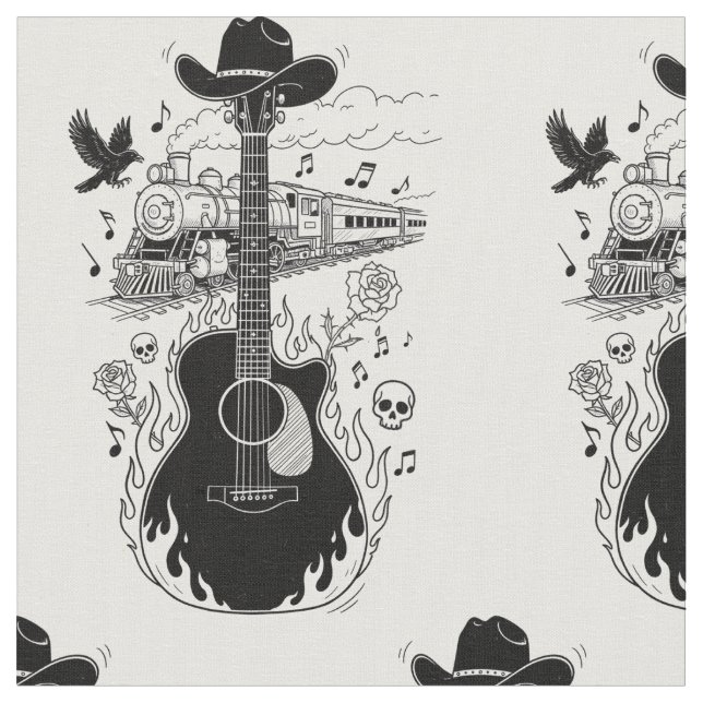 Johnny Cash Fabric Tyg (Närbild)