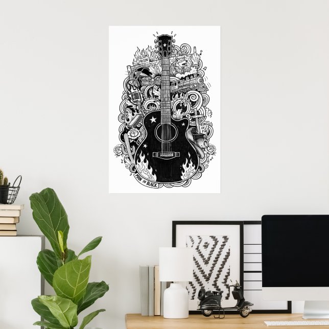 Johnny Cash Fan Art Poster, Black & White Drawing Poster (Hemmakontoret)
