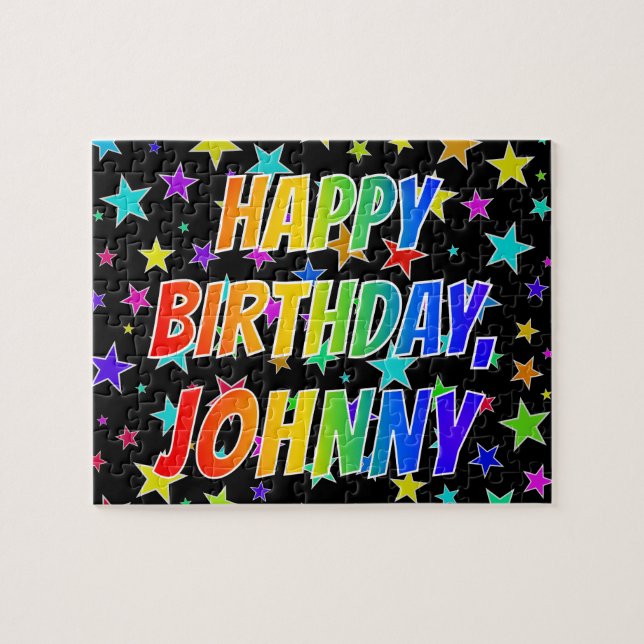 "JOHNNY" First Namn, Roligt "GRATTIS PÅ FÖDELSEDAG Pussel (Horisontell)