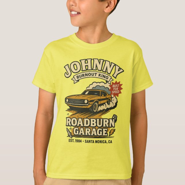 Johnny Roadburn - Retro Burnout Muscle Car T Shirt (Framsida)