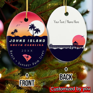Johns Island Pier SC Retro Sunset Souvenirs 60 Julgransprydnad Keramik