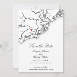 Johns Island SC Map Elegant Black White Wedding Spara Datumet