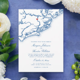 Johns Island SC Map Elegant Navy Blue Wedding Inbjudningar