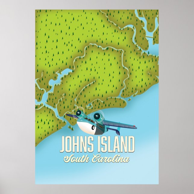 Johns Island, South Carolina USA karta. Poster (Framsidan)