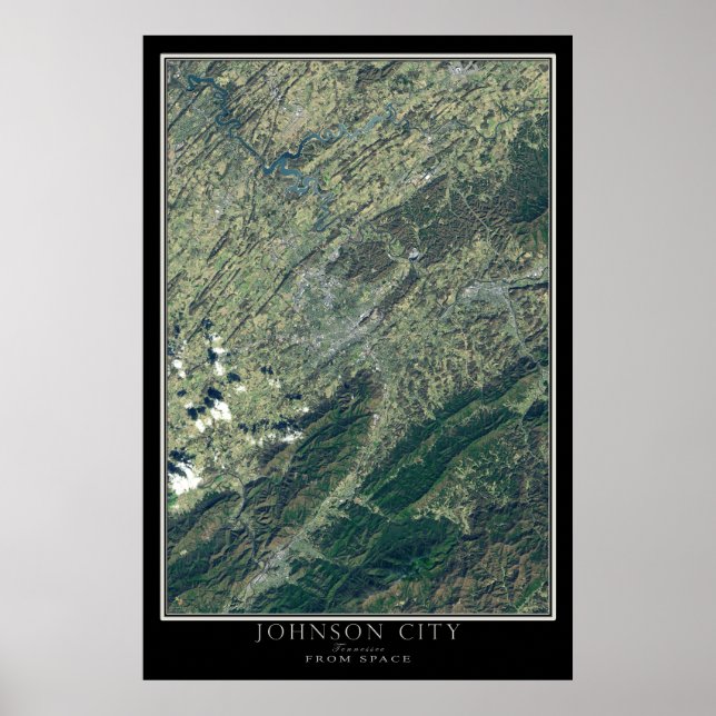 Johnson City Tennessee från Space Satellite Karta Poster (Framsidan)