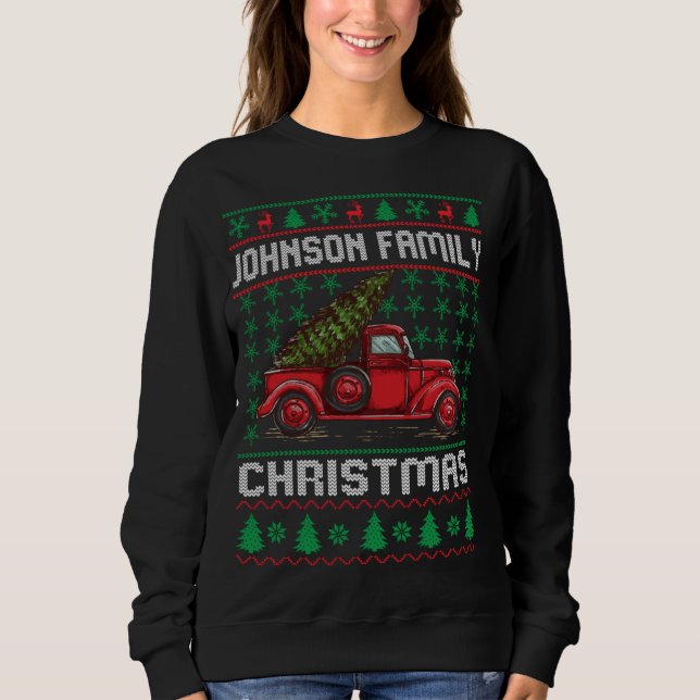 Johnson Family Ugly jul Sweater Red Lastbil Fu T Shirt (Framsida)